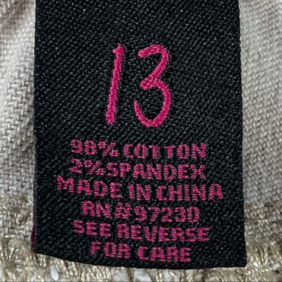 Almost Famous size 13 cream/tan jeans, red & white floral & green leaves design - Picture 10 of 13